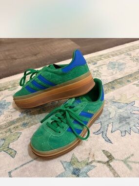 Adidas Gazelle Green Suede Platform Sneakers